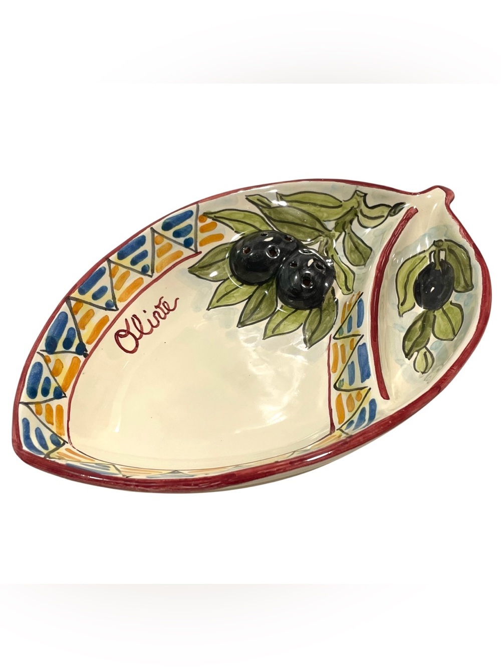 Vintage 1970s Migliore Caltagirone Sicily Divided Olive Dish Toothpick Holder